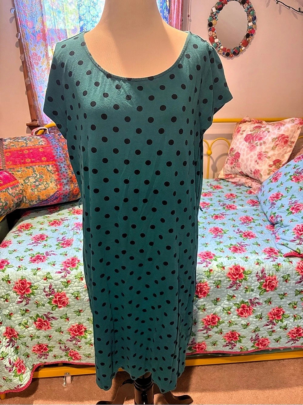Tommy Hilfiger Polka Dot Midi Dress in Green & Black Size Large